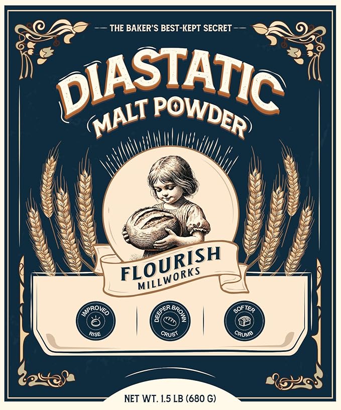 Flourish Millworks Diastatic Malt Powder 24oz. - Premium Baking Enhancer & Dough Improver - The Baker's Best-Kept Secret for Perfect Rise and Browning (1.5 lbs.)