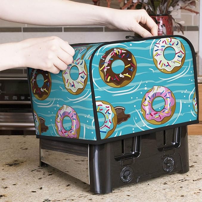 Cartoon Donut 4 Slice Toaster Cover Wide Slot Dustproof Bread Maker Cover Fingerprint Bakeware Protection Kitchen Appliance Cover Toaster Bag