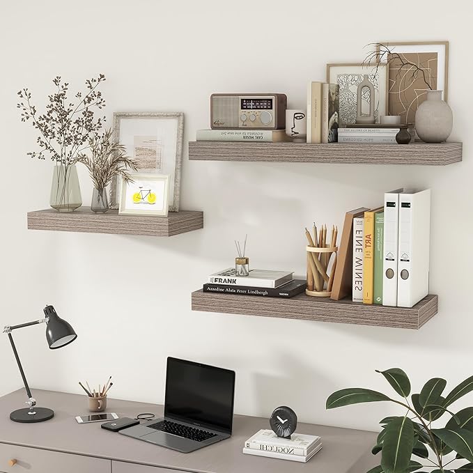 30 Inch Floating Shelves | 12 Inch Deep Grey Floating Shelves Set of 2 | 30" W x 12" D Rustic Wood Shelves for Wall | Deep Grey Shelves for Living Room Bathroom Laundry Room Kitchen