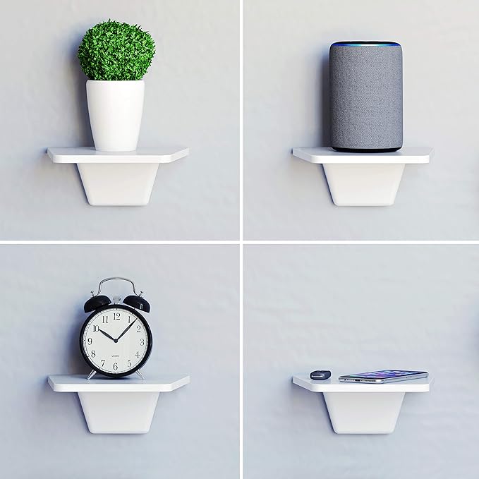 White Small Floating Shelf Set of 2 - for Wall with No Drill Option [ Adhesive ]