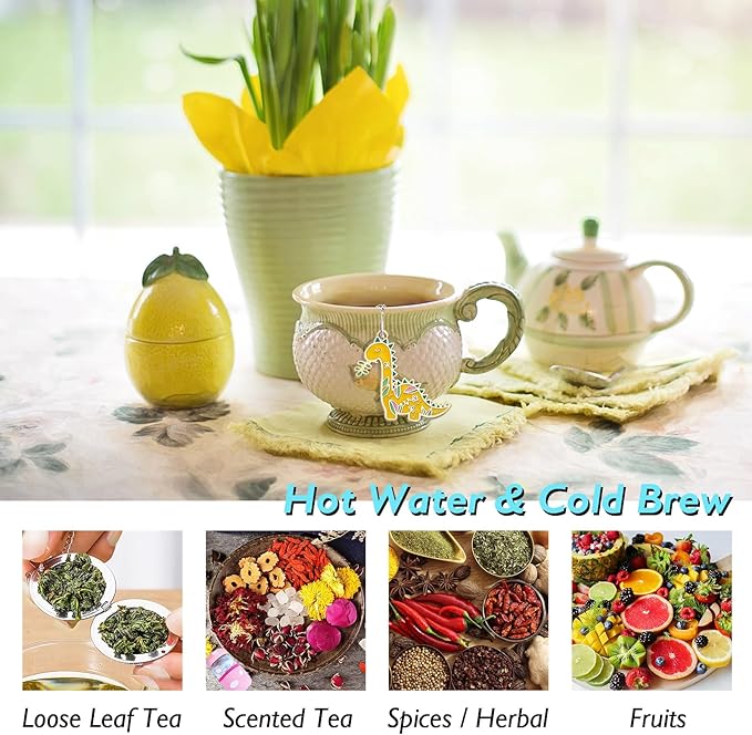 Dinosaur Tea Infuser Set - Elevate Your Tea Experience with Charming Dinosaur Charm Pendants and Superior Loose Leaf Tea Strainers, Cute Tea Extraction Filter Best Friend Gift (2 PCS)