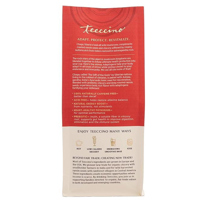 Teeccino Chaga Ashwagandha Coffee Alternative - Butterscotch Cream - Organic, Adaptogenic Herbal Mushroom Coffee, Medium Roast, Caffeine Free, Prebiotic, Acid Free, Gluten Free - 10 oz (Pack of 6)