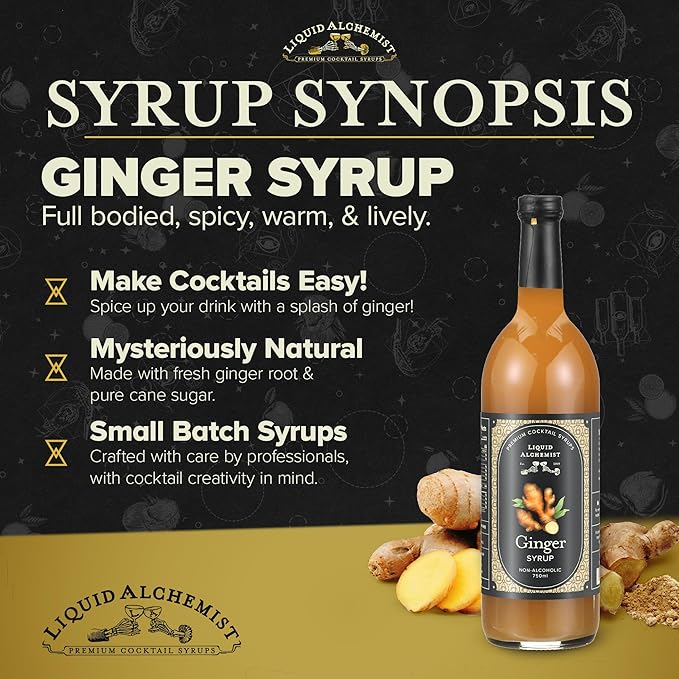 Liquid Alchemist Ginger Syrup for Cocktails - Real Ingredients Make our Liquid Ginger Puree for Cocktails the Perfect Moscow Mule Syrup - Our Non-GMO Vegan Drink Mixer Lasts Up to 2 Years (25.4 oz)