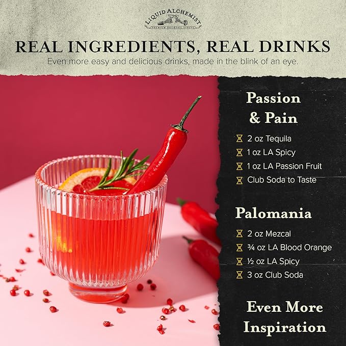 Liquid Alchemist Spicy Habanero Infused Simple Syrup for Cocktails – Real Ingredients Make our Habanero Syrup a Great Spicy Margarita Mix & Paloma Picante - Vegan, Non-GMO Sweet Heat Drink Mix (12.7 oz)