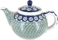 Blue Rose Polish Pottery - Green Peacock Swirl Medium Teapot - 4 Cup Capacity - Hand-Painted Polish Pottery Ceramic Coffee & Tea Server