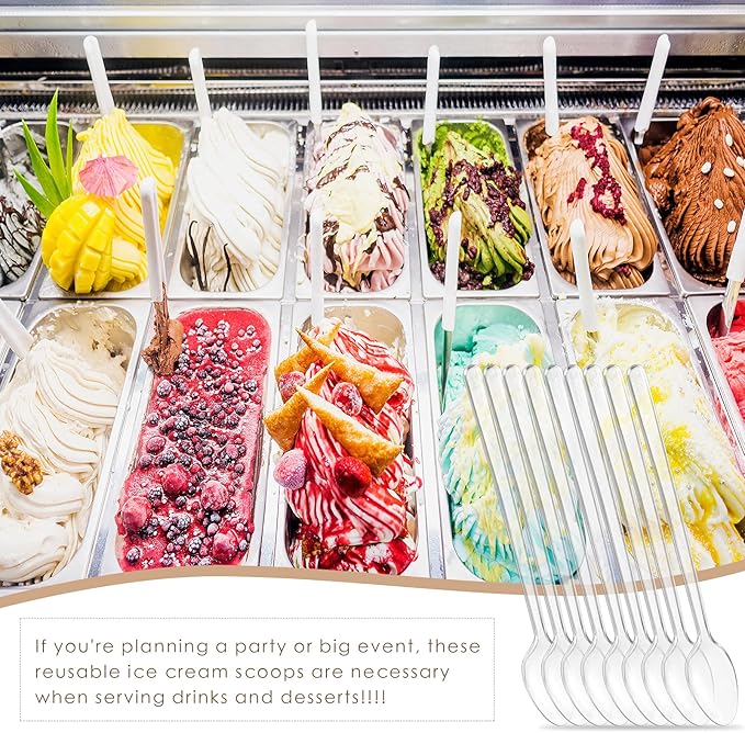 200 Pieces Long Clear Plastic Ice Cream Spoons 7.09 Inch Disposable Utensils Sundae Spoons Long Handle Spoon for Ice Cream, Milkshakes, Tea and Floats, Stirring Cocktails and Tall Beverages