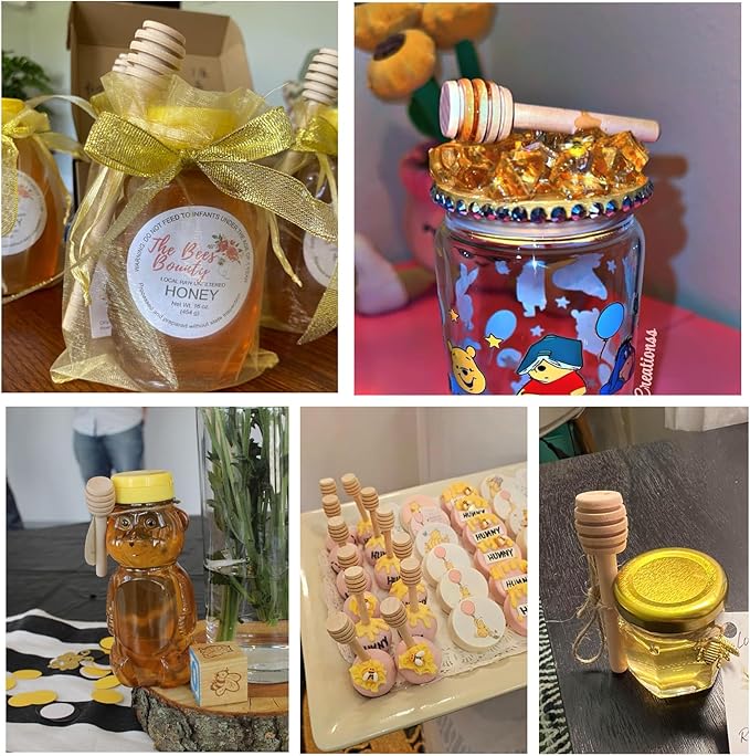 100pcs 3 inch Wooden Honey Mixing Stirrer Dipper Stick Collecting Dispensing Drizzling Honey Spoon Dipper Jam Portable Wedding Party Gift (100, 3Inch)