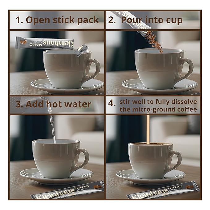 Kleinhaus Dark Roasted Nano Single-Serve Instant Coffee + Microground | 100% Colombian Arabica Coffee | Freeze dried | Fresh Brewed Taste | 6 X 24 Packets