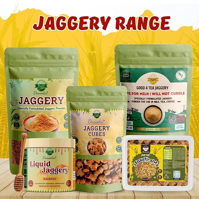 Danodia Foods Organic Jaggery Cubes 1 lb (450g), Pure & Natural, No Additives Sweetener, Vegan & Gluten-Free, Nutrient-Rich Alternative to Refined Sugar for Tea & Coffee, Indian Origin