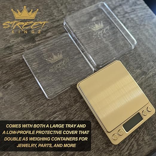 Street Kingz Gold Digital Jewelry Scale - High Precision 1000g Capacity Portable Food Scale with Multi- Unit Conversion & Piece Counting - Mini Scale Includes 2 Weighing Bowls