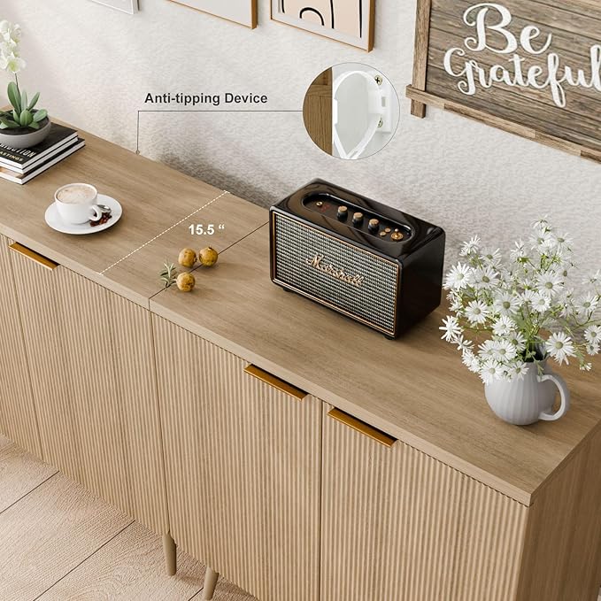 Sideboard Buffet Cabinet with Storage, 2 Doors Wood Entryway Cabinet, Modern Accent Cabinet with Solid Wood Feet & Adjustable Shelves, Multifunctional Console Table for Living Room, Kitchen, Hallway