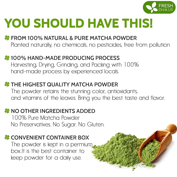 FreshDrinkUS, Organic 1.5 oz Luxury Ceremonial Grade Matcha | USDA - Premium Japanese Green Tea Powder | Stone-Ground Shade-Grown Leaves | Rich Umami Flavor, Vibrant Color & Smooth Finish