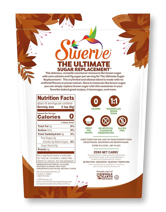 Swerve Ultimate Sugar Replacement Sweetener, Brown Sugar Substitute, Keto Friendly, Zero Calorie, Zero Sugar, Non-Glycemic, Gluten Free, 12 ounces