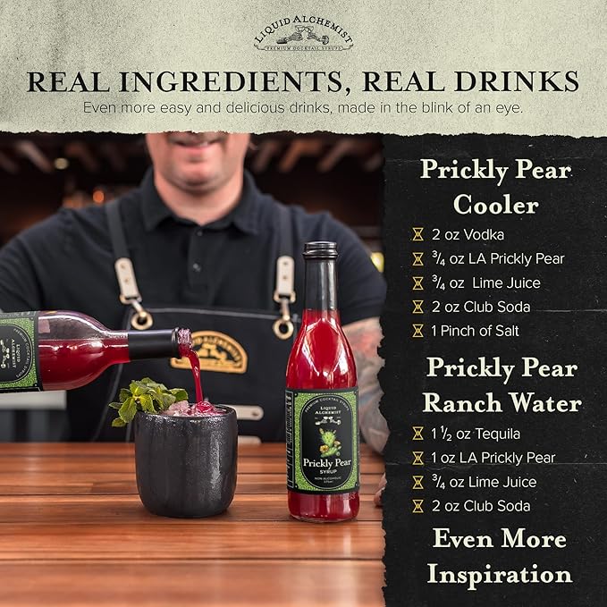Liquid Alchemist Prickly Pear Syrup for Cocktails - Real Ingredients Make our Prickly Pear Puree a Perfect Margarita Mix - Our Vegan Drink Syrups are Non-GMO & Last up to 2 Years (12.7 oz)