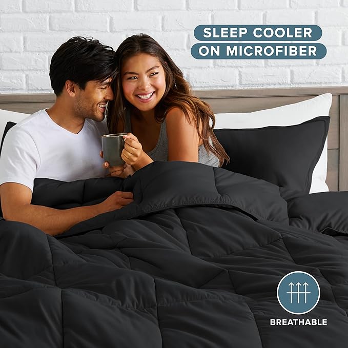 Bare Home Comforter Set - Oversized King Size - Ultra-Soft - Goose Down Alternative - Premium 1800 Series - All Season Warmth (Oversized King, Black)