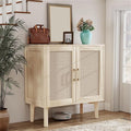Bigroof Rattan Cabinet, Modern Accent Buffet Cabinet with Magnetic Doors, Sideboard Buffet for Hallway, Entryway, Living Room, or Kitchen (Oak)