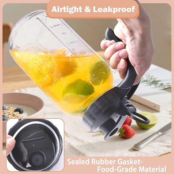 Mason Jar Pitcher 64 Oz Glass Pitcher With Pour Spout Lids Wide Mouth Airtight & Leakproof Water Pitcher 2 Quart Glass Carafe For Iced Tea, Cold Brew Coffee, Beverage, Lemonade, Juice, Milk - 2 Set