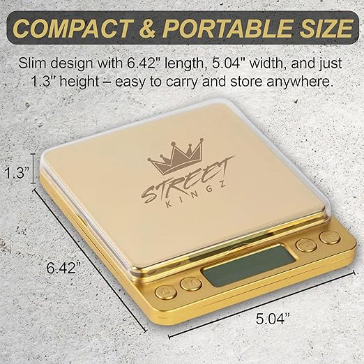 Street Kingz Gold Digital Jewelry Scale - 500g High Precision Food Scale with Multi-Unit Conversion & Piece Counting - Portable Small Digital Scale, Includes 2 Weighing Bowls