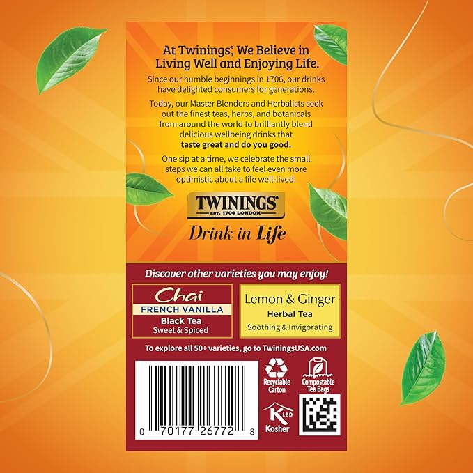 Twinings Ultra Spice Chai Black Tea Individually Wrapped Bags, 20 Count (Pack of 1), Sweet, Savoury Spices, Caffeinated, Enjoy Hot or Iced, 20 Teabags