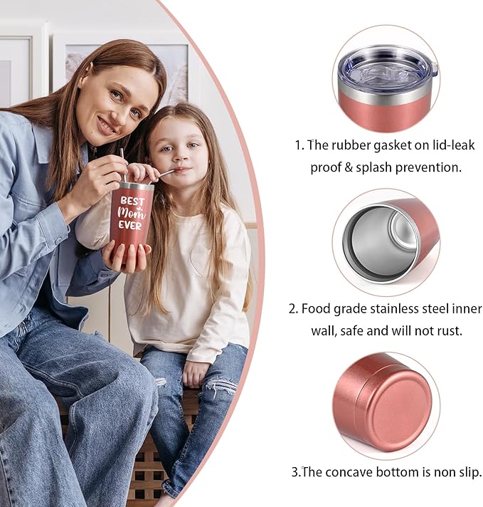 Qtencas Gifts for Parents, Best Mom & Dad Ever Stainless Steel Travel Tumbler Set, Christmas & Birthday Gift (20oz, Black & Rosegold)