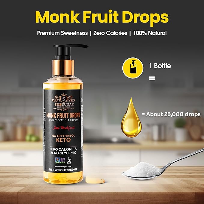 Subsugar Monk Fruit Sweetener No Erythritol, Monkfruit Liquid drops Volume: 250ml Weight: about 10 oz