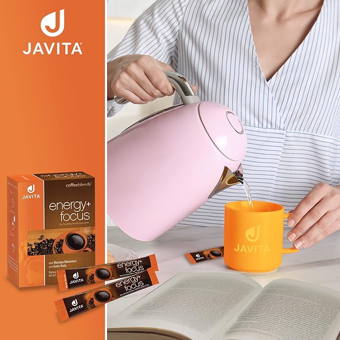 Energy + Focus Instant Coffee by Javita – Premium Arabica with Adaptogens – Clean Energy & Mental Clarity Support – Convenient Functional Coffee Medium Roast Coffee Mix (1 box/24 serv.)