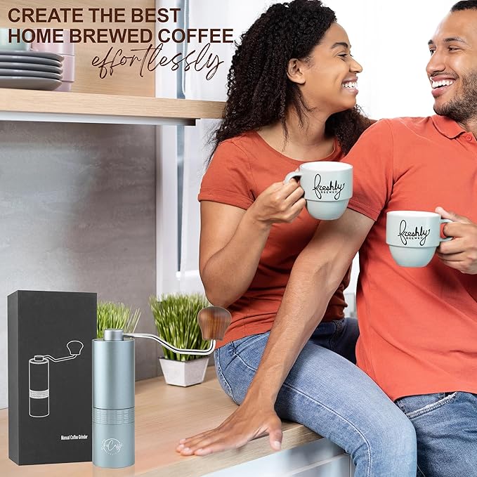 Manual Coffee Grinder for Home Use, Stainless Steel Conical Burr, Espresso Bean Coffee-Grinder, Best Small Portable Mill, Adjustable Grind Settings, Mini Hand Crank, Moledor de Cafe de Grano