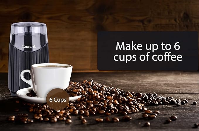 Courant Electric Coffee Grinder One Touch, Coffee Bean and Spice Grinder, With Heavy-Duty Stainless Steel Blades Durable Base,150 Watt Powerful Motor, Black