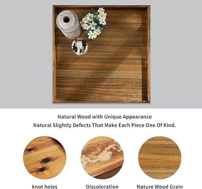 Hanobe Ottoman Tray for Table Top: 20'‘ Wood Decorative Tray for Home Decor - Large Coffee Table Serving Tray with Handles for Living Room