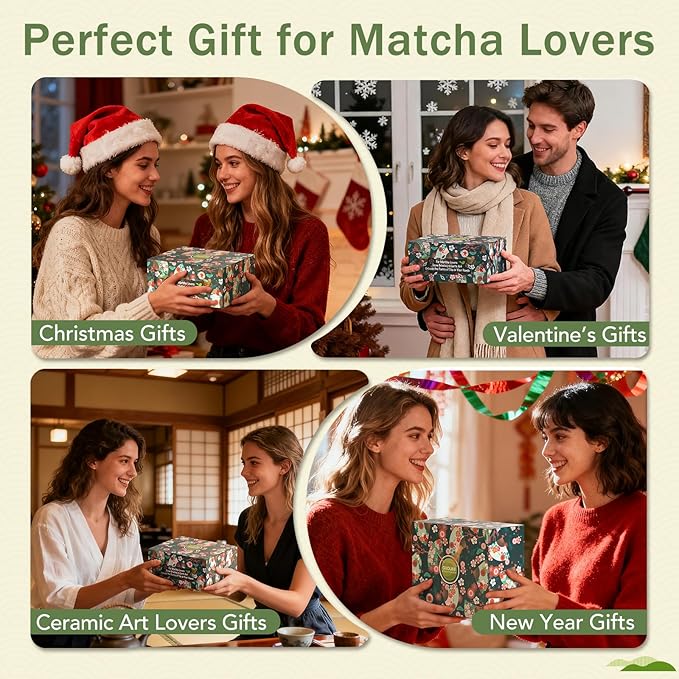 Matcha Whisk Set, Ceramic Bowl with Spout, Bamboo Matcha Whisk & Spoon, Chasen Holder, Scoop Rest, Sifter, 8-Pcs Japanese Ceremony Matcha Powder Kit–Christmas Gift for Women-Pink
