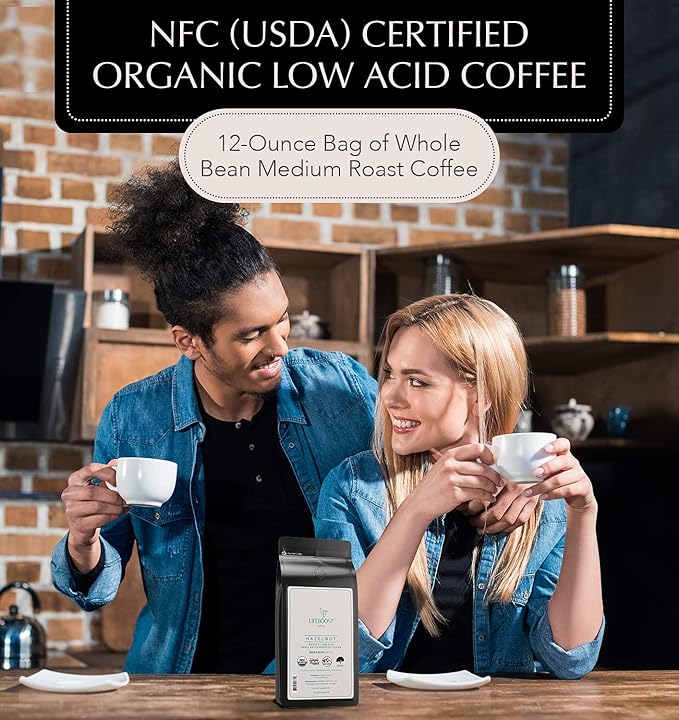Lifeboost Hazelnut Whole Bean Coffee – Organic, Low Acid, Non-GMO Hazelnut Flavored Coffee – Single Origin, Mold-Free Mycotoxin Tested, 12 oz