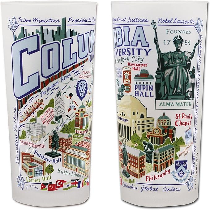 Catstudio Drinking Glass, Columbia University Glass Cup for Kitchen, 15oz Dishwasher Safe Tumbler for Columbia Alumni