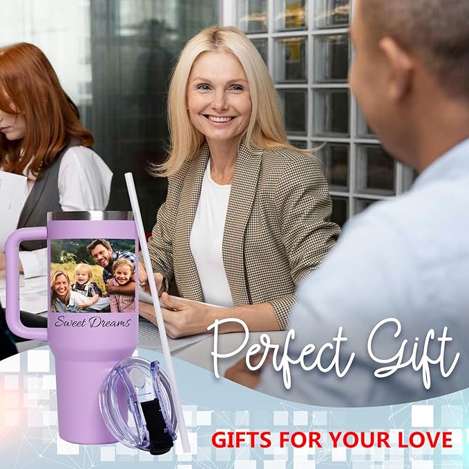 Personalized Tumbler with Pictures Text Name, Personalized Birthday Gifts for Men Women, Custom Stainless Steel Water Bottle Travel Coffee Mug, Anniversary Wedding Gifts (40oz photo)
