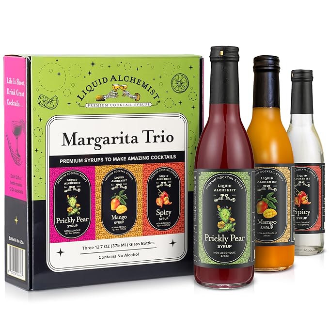Liquid Alchemist Margarita Mix Trio Pack – Prickly Pear, Mango & Spicy Syrup | Our Small Batch Margarita Mixers Use Real Ingredients Perfect for any Cocktail Syrup Enthusiast (3 Pack, 12.7 oz Bottles)