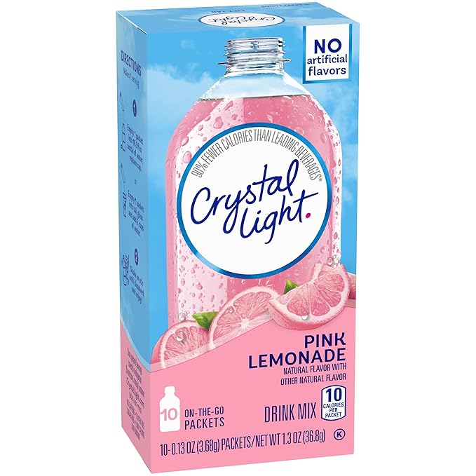 Crystal Light Pink Lemonade Naturally Flavored Powdered Drink Mix, 10 ct On-the-Go-Packets (Pack of 4)