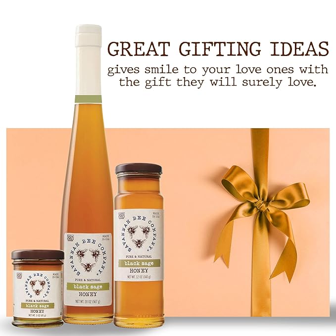 Savannah Bee Black Sage Honey - Naturally Sweet Rare and Exquisite - Perfect Addition to Cheese Boards - 3 Oz