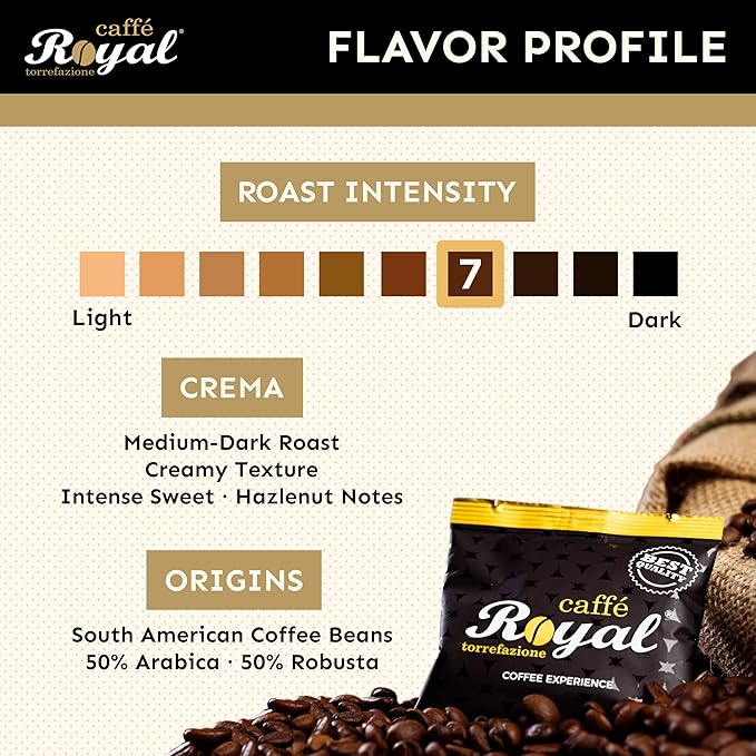 Royal Caffé Italian Coffee Beans – Crema, Medium Dark Roast, 50% Arabica Robusta Blend, Hazelnut Notes, Whole Bean, Freshly Roasted Gourmet Coffee, 2.2 Pounds (1000 Grams), Made in Italy