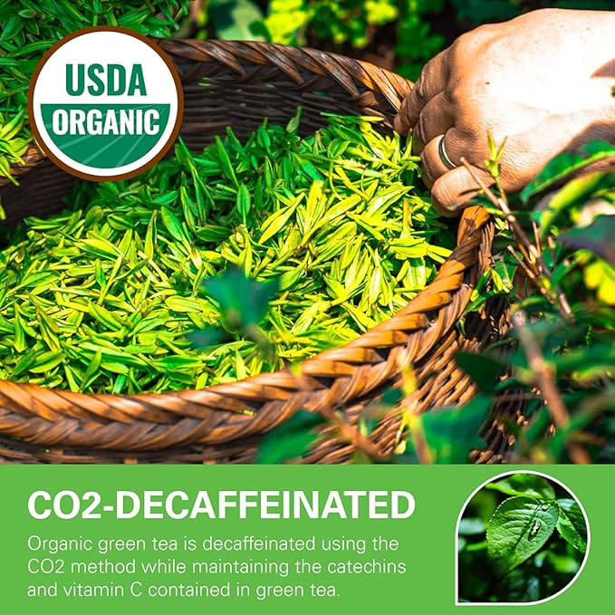 WT WEETEE Organic Decaf Green Tea Bags, Organic Green Tea 100 Count | CO2-Decaffeinated | Super Antioxidant | Resealable Kraft Bag