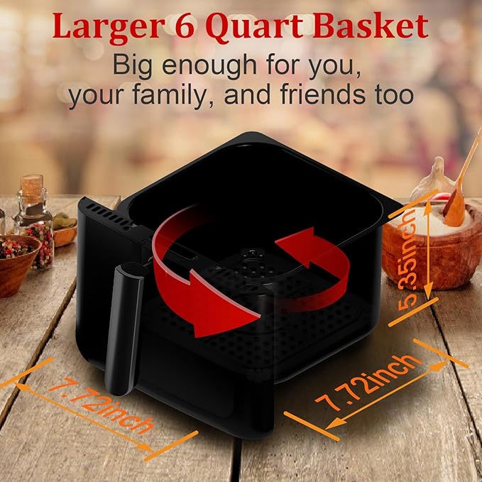 6QT Air Fryer Oven with LED Digital Touchscreen, 12 Preset Cooking Functions Air fryers, Bake, Reheat, Keep Warm, Nonstick and Dishwasher-Safe Basket, Stainless Steel/Black