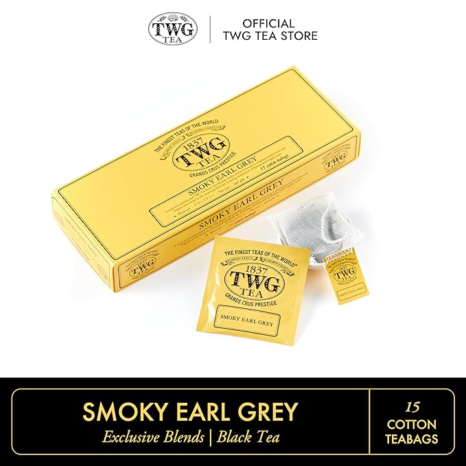 TWG Tea | Smoky Earl Grey | Black Tea | Bergamot | 15 Hand Sewn Cotton Teabags | Gift Set