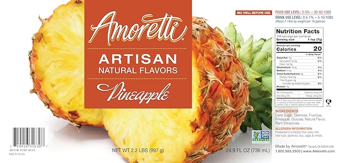 Amoretti - Natural Pineapple Artisan Flavor Paste, 2.2 lbs, Perfect For Ice Cream, Beverages, Cakes, and more, Preservative Free, Vegan, Gluten Free, No Artificial Sweeteners, Highly Concentrated