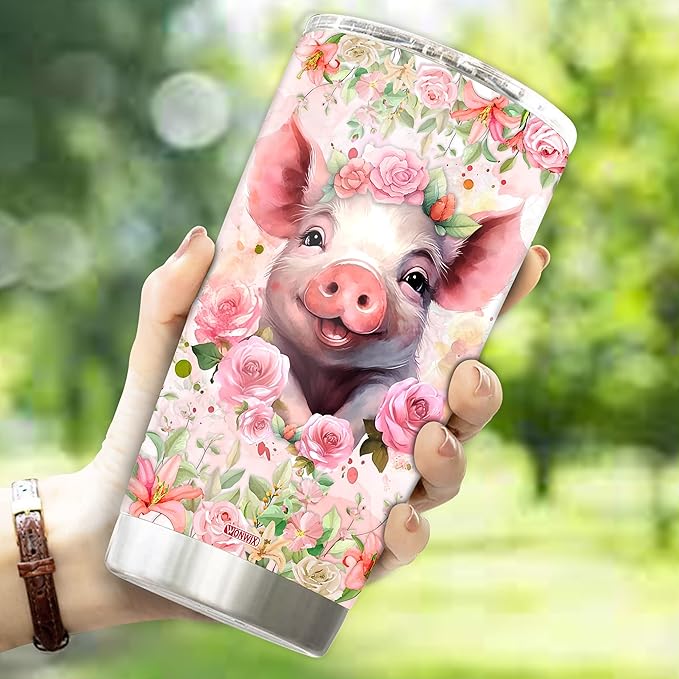 Pig Gifts Tumbler, Gifts For Pig Lovers Women, Girls Freaking Love Pigs Gift Cute Mug Pink Coffee Mugs Cup Funny Birthday Christmas Valentines 20oz Insulated Stainless Steel With Lid