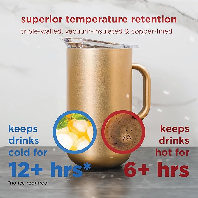 Served Premium Insulated Pitcher (2L/66oz) - Double Walled, Copper Lined Stainless Steel Pitcher with Lid - Vacuum Insulated Carafe for Hot Coffee, Tea, Iced Drinks, Water, Cocktails, and More