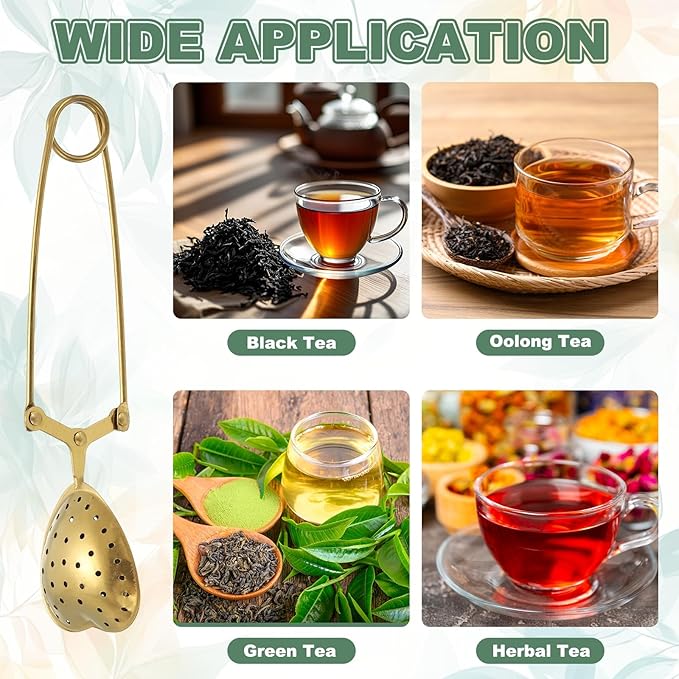 uxcell 1 Pcs Tea Infuser, Stainless Steel Loose Leaf Tea Infuser Filter for Cup and Teapot, Long Handle Tea Steeper Strainers for Tearoom Office Home, Heart Shaped Gold