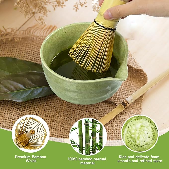 6 Pcs Matcha Whisk Set, Matcha Set Includes Matcha Bowl with Spout, Whisk, Holder, Sifter, Bamboo Scoop and Scoop Rest, Ceramic Matcha Kit for Matcha Lovers