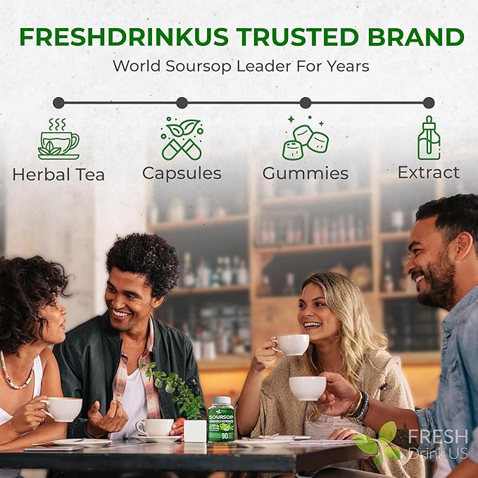 FRESHDRINKUS, 90 Max-Strength Soursop (Graviola) Gummies + Sea Moss & Turmeric — Cell Support • Non-GMO, Vegan, Sugar-Free Formula – Convenient Chewable Herbal Supplement