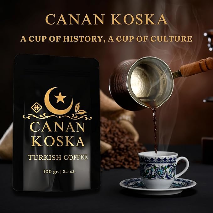 Canan Koska Turkish Coffee Medium Roast Ground Coffee 100% Arabica, Finely Ground for Rich Flavor and Smooth Texture, Ideal for Traditional Brewing in a Cezve - 3.5 Ounce (100g) - Pack Of 1