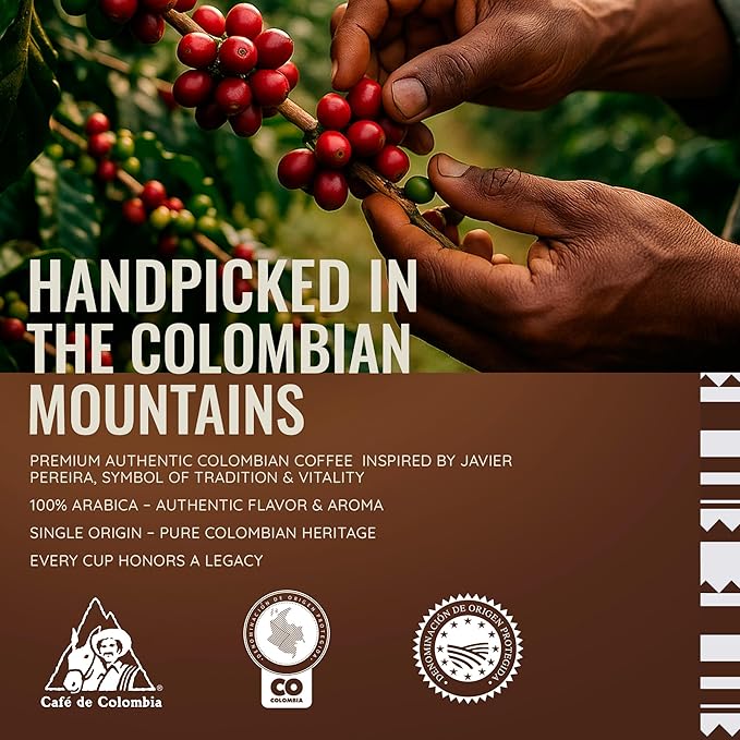 Javier Pereira Coffee - Hard Work Colombian Specialty Coffee – Dark Roast – 100% Arabica – Espresso Specialty – Intense flavor with caramel notes – Ground - 8.8 Oz