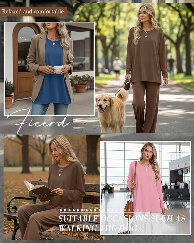 Ficerd 3 Pack Women's Oversized Long Sleeve Shirts Cotton Gym Round Neck Tops Loose Fit Casual Workout Baggy Fall Basic Tee