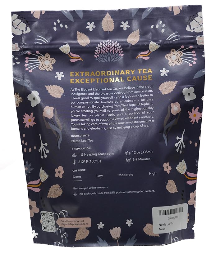 Nettle Leaf Tea – Pure Bulgarian Loose Leaf Herbal Tea – Support Healthy Skin, Reduce Inflammation & Boost Immune System – Resealable 4.4oz Bag (Makes 50 Cups) – The Elegant Elephant